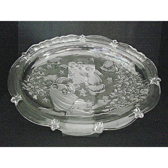 Mikasa Crystal Angel Plate Serving Dish Holidays Stars Trees 8" Retired Pattern - Picture 2 of 11